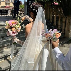 NWT Richard Designs White Ribbon Edge Wedding Veil